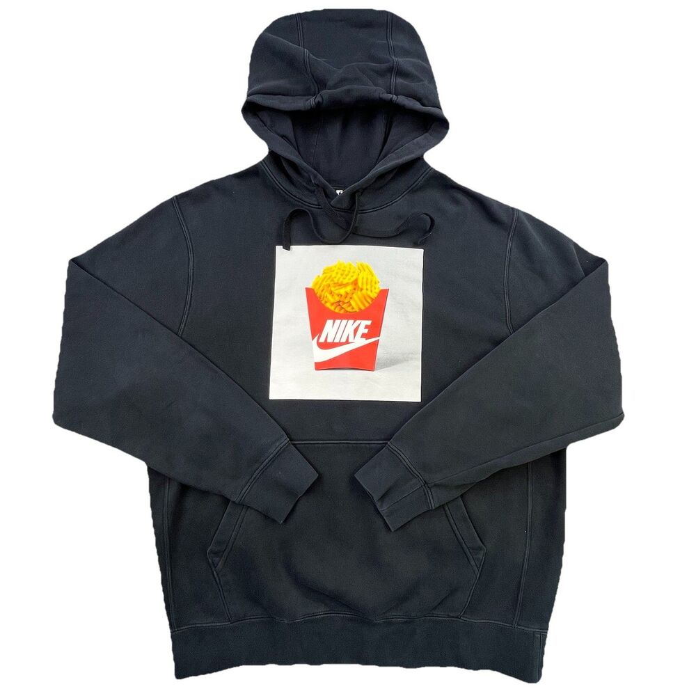 Nike Hoodie Men Medium Black Waffle Fry Graphic Pullover Sweatshirt French Fries